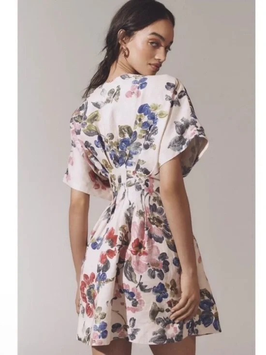 Anthropologie The Tobie Linen Pleated Mini Shirt Dress by Exquise - Picture 3 of 9